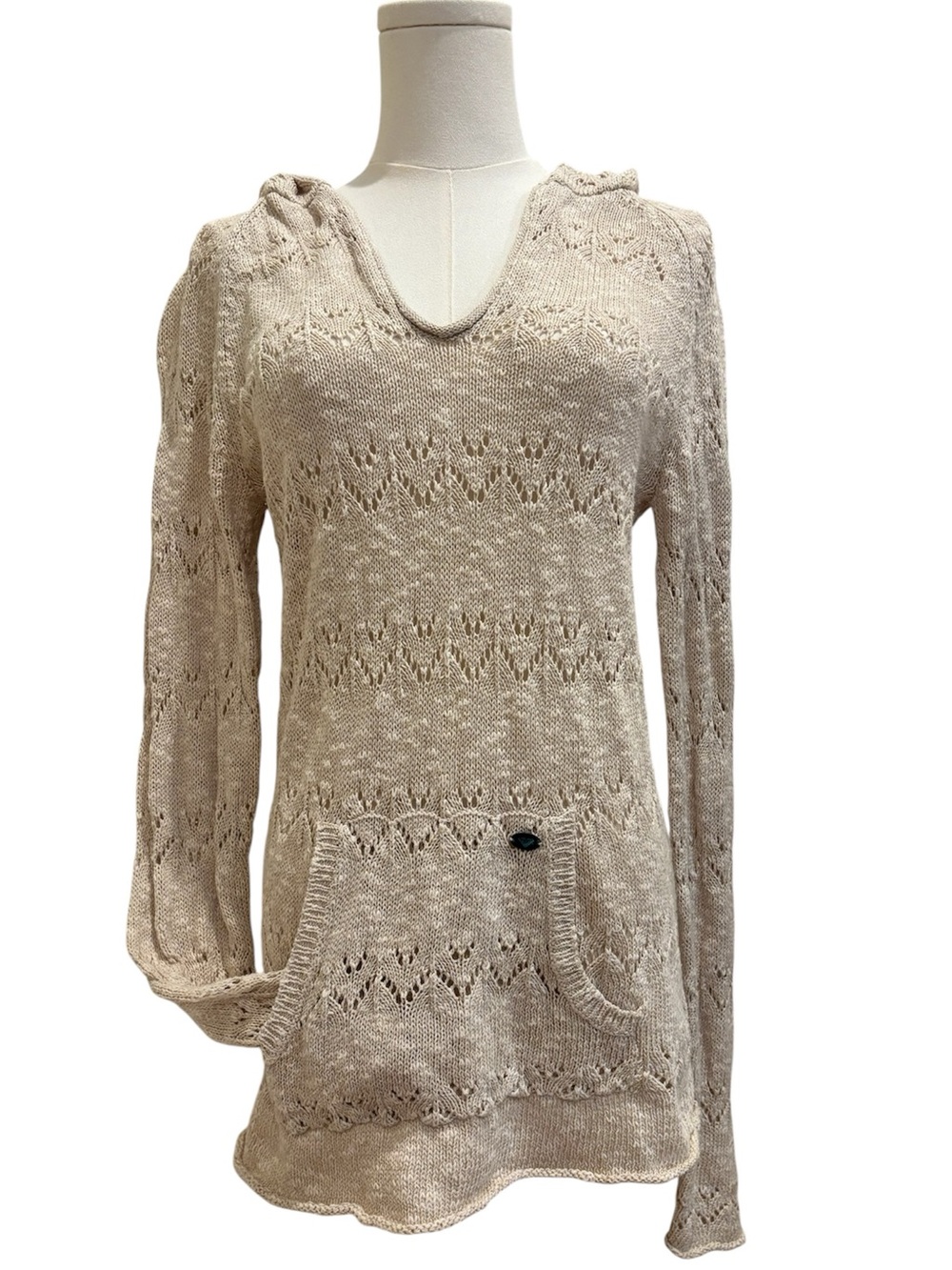 Roxy Swim Cover Hooded Knit Y2K Beige Size Large